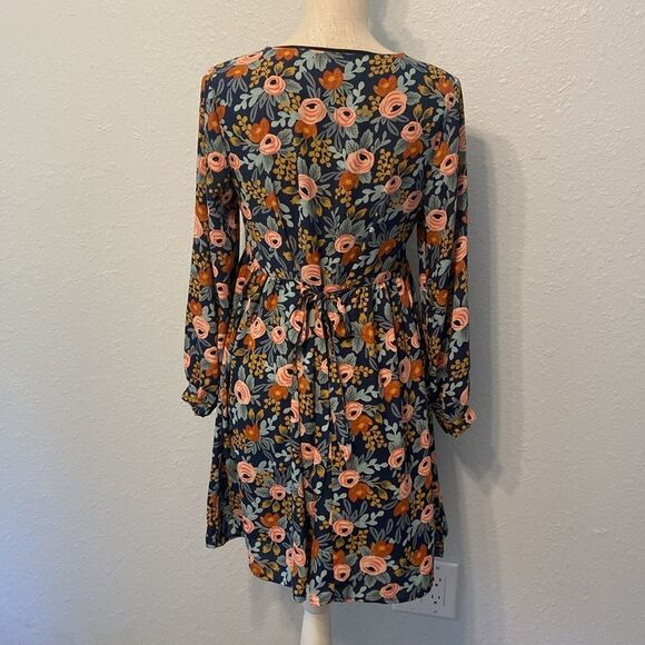 Paper Crown + Rifle Paper Company Efflorescence Blue Floral Swing Dress Sz Small - Picture 5 of 9